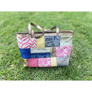 VTG Y2K Coach Patchwork Signature Shoulder Purse Tote Bag Handbag Multicolor